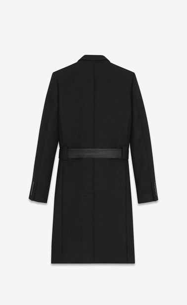 SAINT LAURENT Coats Man Double-Breasted Belted Coat in Black Virgin Wool b_V4